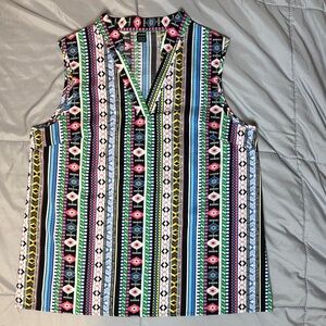 SHEIN Colorful Striped Sleeveless V-Neck Blouse